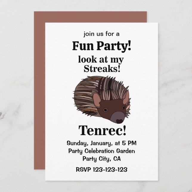 Convites Tenrec Animal Funny Party (Frente/Verso)