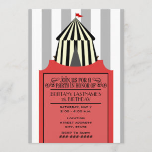 Convites Tensão de circo preto e branco com aniversário d