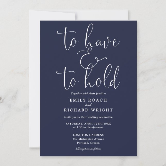 Convites Ter E Manter Código QR Azul Marinho Casamento (Frente)