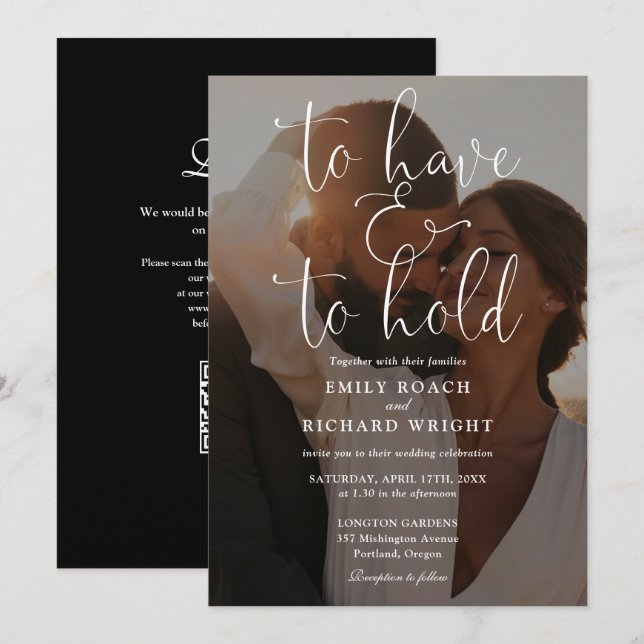Convites Ter E Manter Código QR Foto Casamento (Frente/Verso)