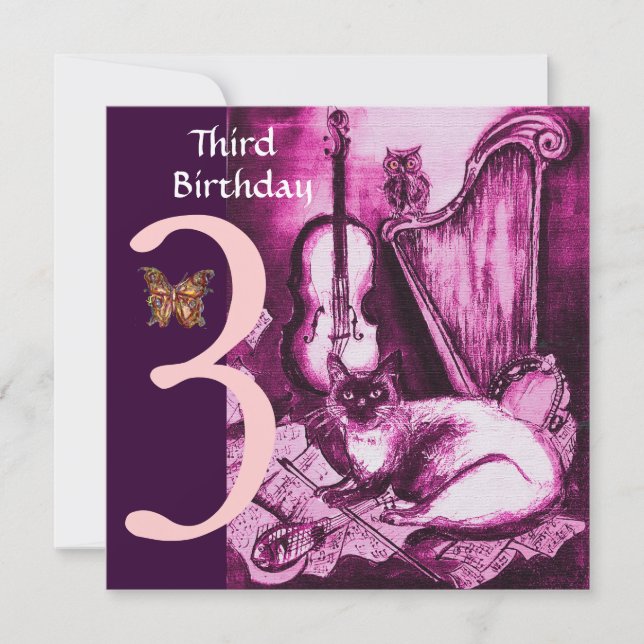 Convites Terceira Festa de aniversário da Fúchsia, rosa, CA (Frente)