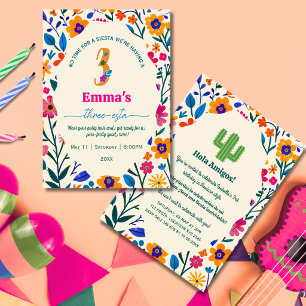 Convites Terceiro Aniversário Cacto floral mexicano - Três-