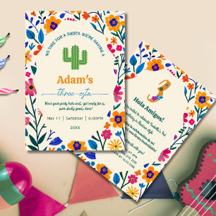 Convites Terceiro Aniversário Cactus floral mexicano - Três