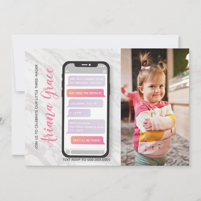 Convites Terceiro Aniversário da Rapariga de 3 anos (Frente)