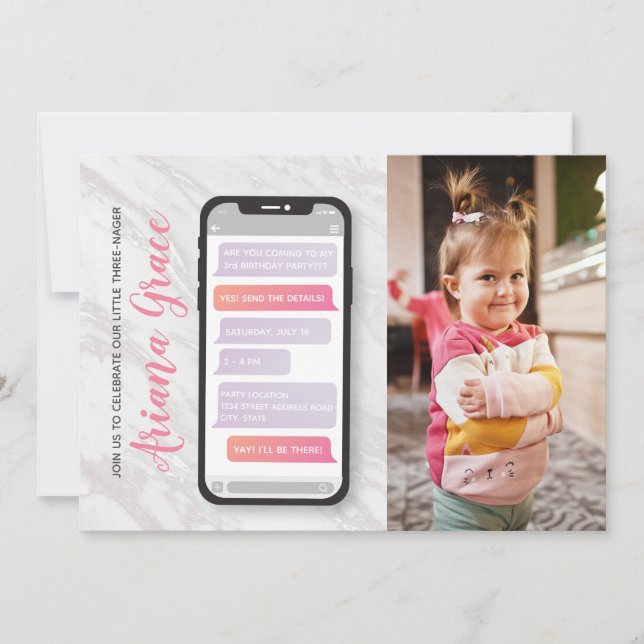 Convites Terceiro Aniversário da Rapariga de 3 anos (Frente)