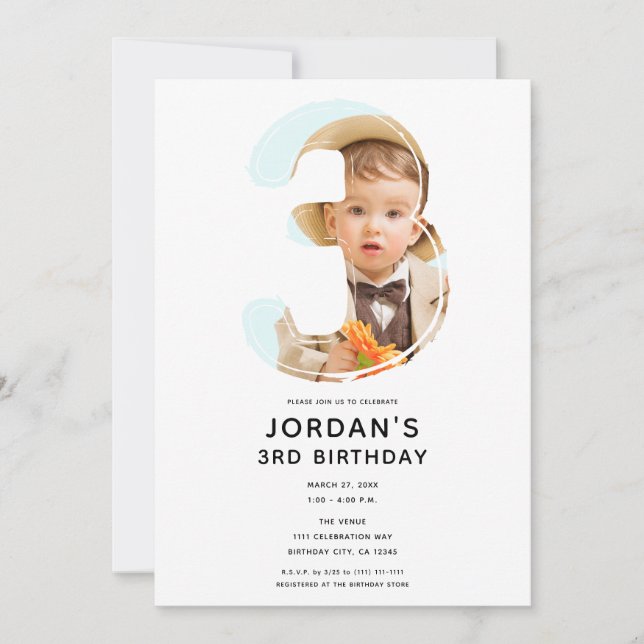 Convites Terceiro aniversário de 3 anos de Foto do Grande N (Frente)
