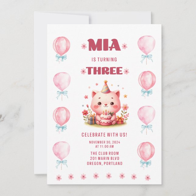 Convites Terceiro aniversário de Mia (Frente)