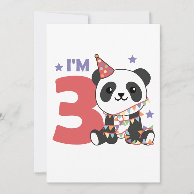 Convites Terceiro Aniversário Panda Para Crianças 3 Anos Co (Frente)