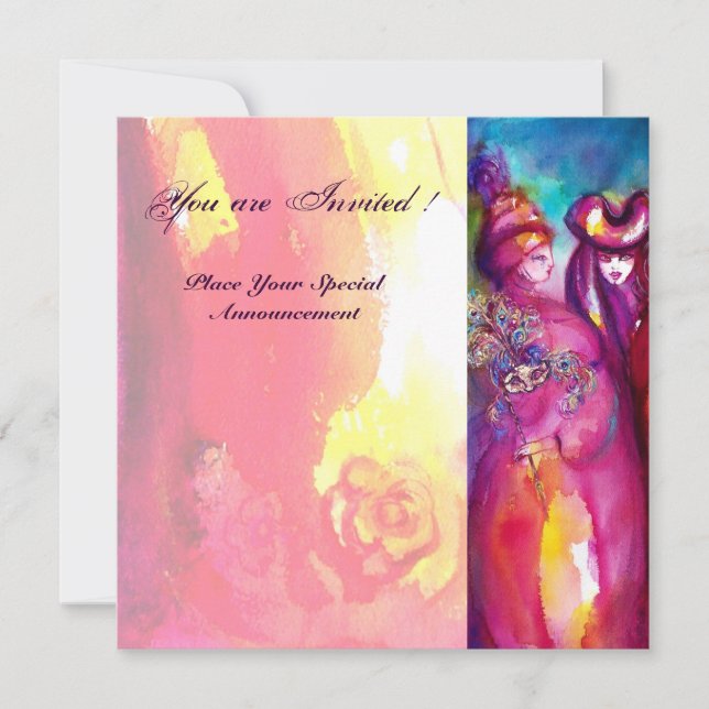 Convites TERCEIRO BAILE de máscaras, dourado vermelho amare (Frente)