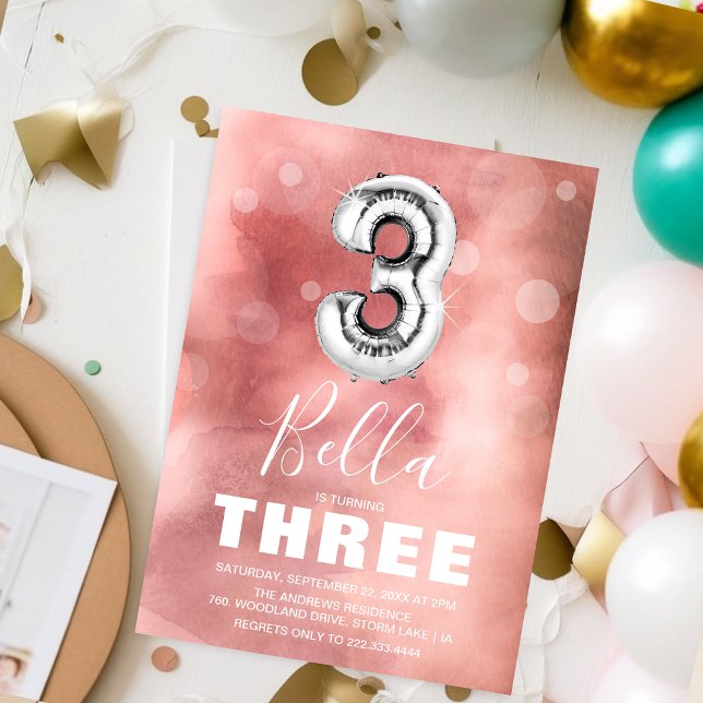 Convites Terceiro Balão de Prata de Aniversário | Festa ros (Criador carregado)
