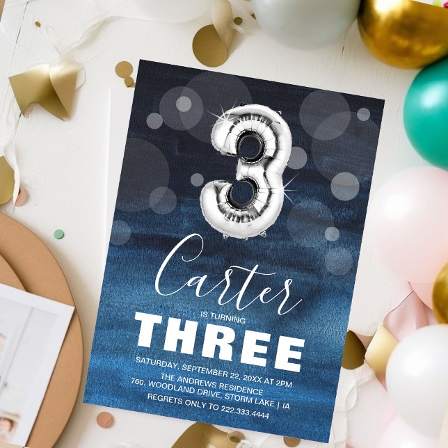 Convites Terceiro Balão de Prata de Aniversário | Partido A (Criador carregado)