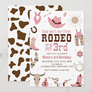 Convites Terceiro Rodeio Cowgirl Western Aniversário de 3 a