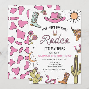 Convites Terceiro Rodeo Rosa aniversário de 3 anos Ocidenta