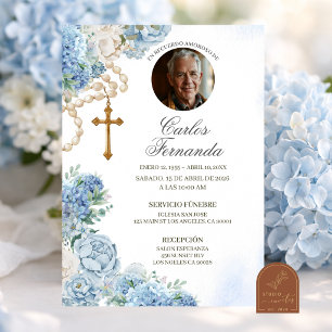 Convites Terço de Hortênsia Azul Foto Funeral Católico