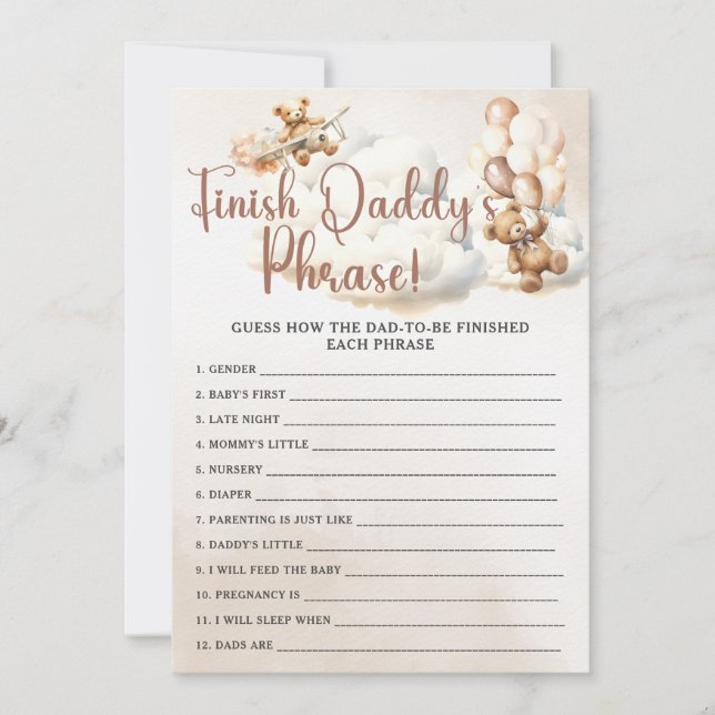 Convites TERMINAR A FRASE DO PAPAI Brinquedo Chá de Bebê Ur (Frente)