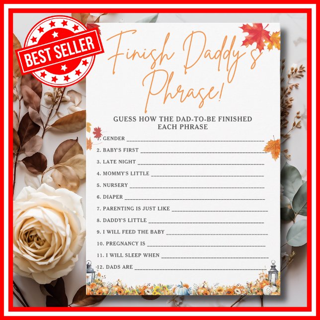 Convites TERMINAR A FRASE DO PAPAI Jogo para Chá de Bebê AB (FINISH DADDY'S PHRASE Easy Baby Shower Game A Little Pumpkin is on the Way Fall Autumn )