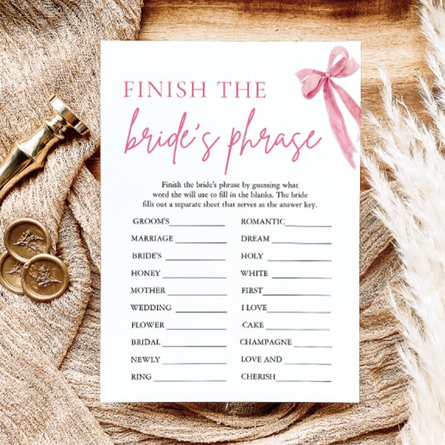 Convites Termine a Frase da Noiva Jogo de Chá de Noiva com  (Bow Finish the Bride's Phrase Bridal Shower Game)