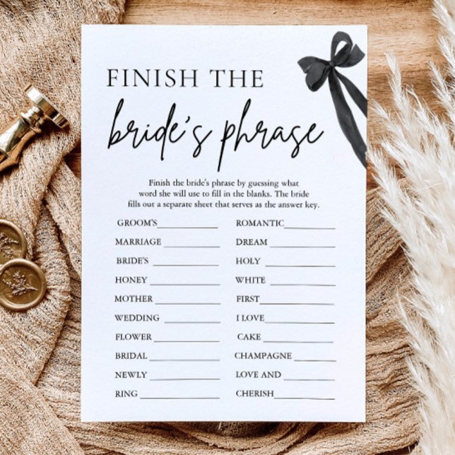 Convites Termine a Frase da Noiva Jogo para Chá de Noiva (Bow Finish the Bride's Phrase Bridal Shower Game)
