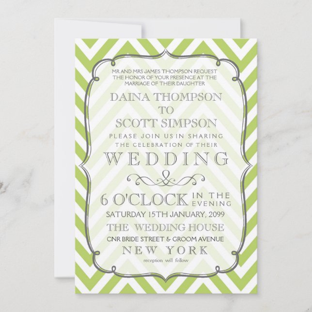 Convites Ternos Broto Lime Verde Listras Chevron Casamento (Frente)