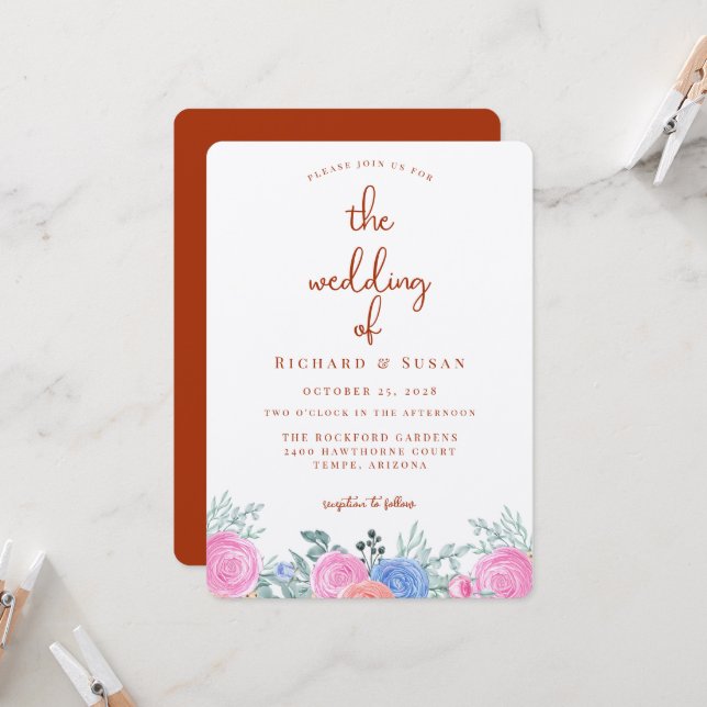 Convites Terra Cotta Floral Wedding (Frente/Verso In Situ)