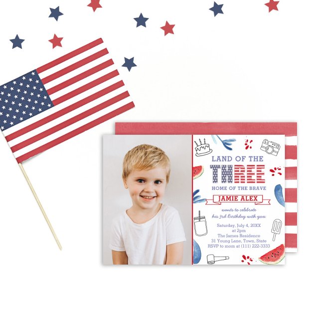 Convites Terra Da Imagem Dos Três aniversário de 3 anos (Criador carregado)