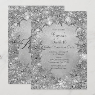 Convites Terra de Inverno Flocos de Neve Elegantes Prata Pu