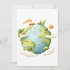 Convites Terra em Aquarela - Terra de Desenho Animado com E