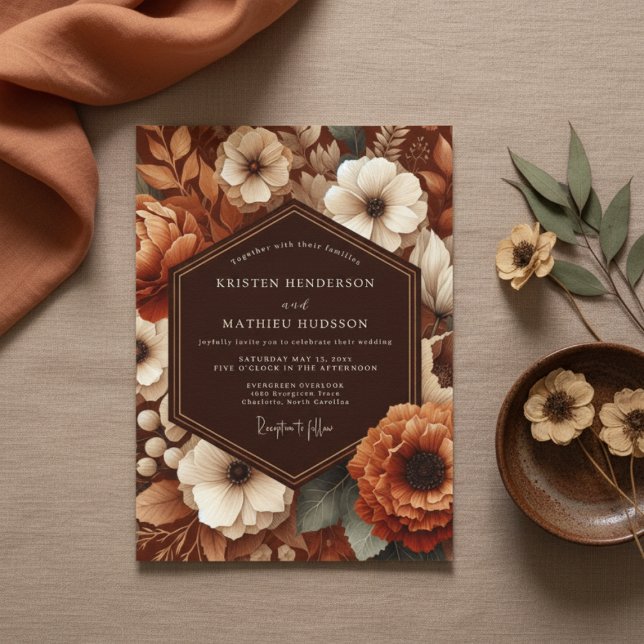 Convites Terra Siena Floral Casamento (Criador carregado)