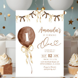 Convites Terra Tone Boho Coquette Ribbon Primeiro Aniversár