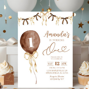 Convites Terra Tone Boho Coquette Ribbon Primeiro Aniversár