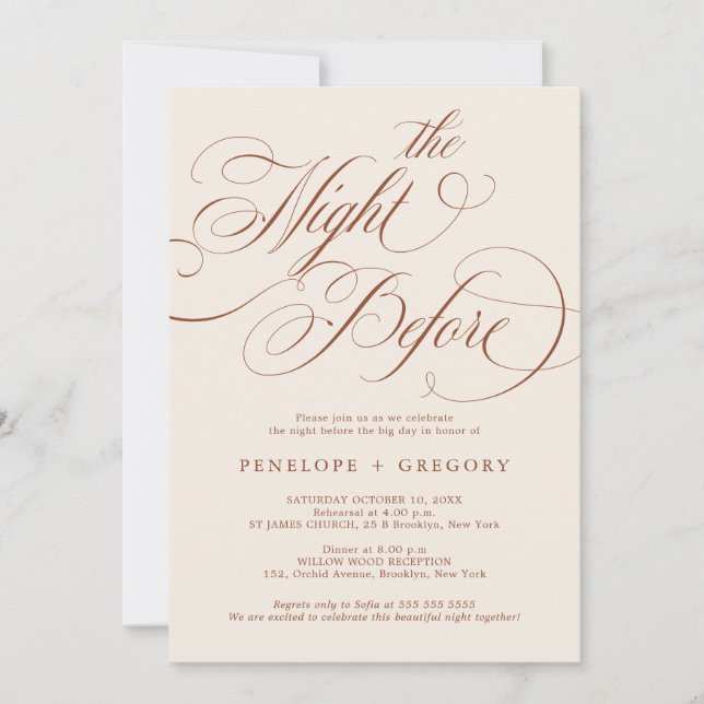 Convites Terraço de caligrafia moderna na noite anterior (Frente)