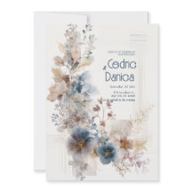 Terracota Azul Floral Dourado Aquarela Casamento