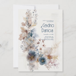 Convites Terracota Azul Floral Dourado Aquarela Casamento