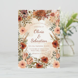 Convites Terracota Boho Floral Outono Rústico Elegante