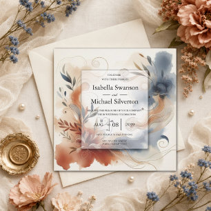Convites Terracota Crepúsculo e Navy Blooms Casamento