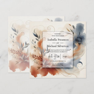 Convites Terracota Crepúsculo e Navy Blooms Casamento