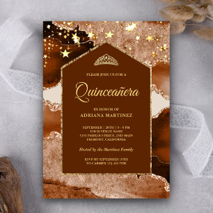 Convites Terracota Dourado Ágata Mármore Arco Quinceanera