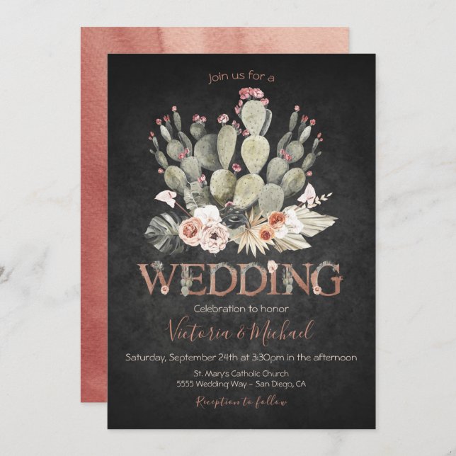 Convites Terracota e Cactus Wedding Fiesta (Frente/Verso)