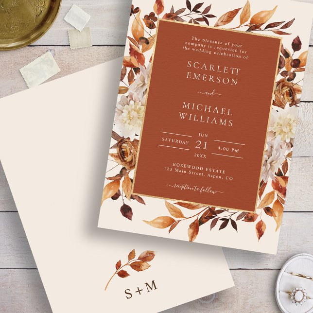Convites Terracota Floral de Outono para Casamento (Terracotta Fall Floral Wedding Invitation
)