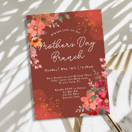 Convites Terracota Floral Dourado Pêssego Brunch do Dia das