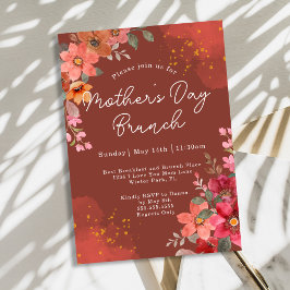 Convites Terracota Floral Dourado Pêssego Brunch do Dia das