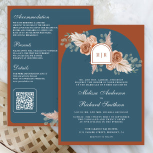 Convites Terracota Floral Pampas Azul Desbotado Casamento
