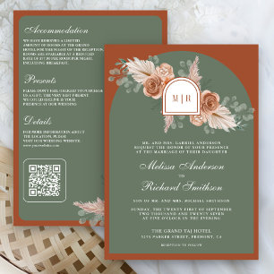 Convites Terracota Floral Pampas Verde Oliva Casamento