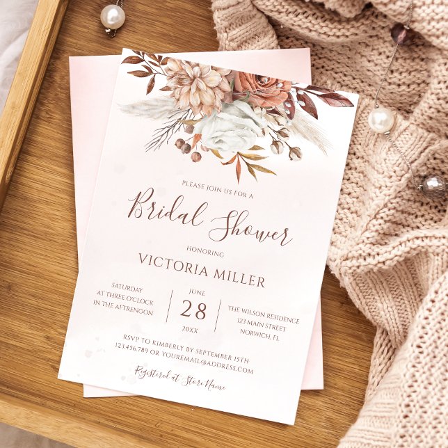 Convites Terracota Flores Boho Outono Terra Bridal Shower (Criador carregado)