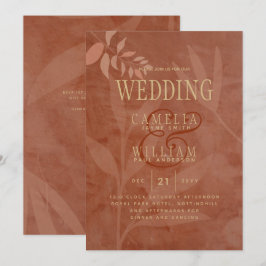 Convites Terracota Folhas de Outono Casamento Moderno Doura