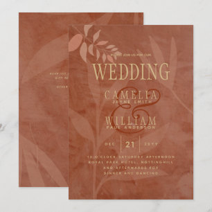 Convites Terracota Folhas de Outono Casamento Moderno Doura