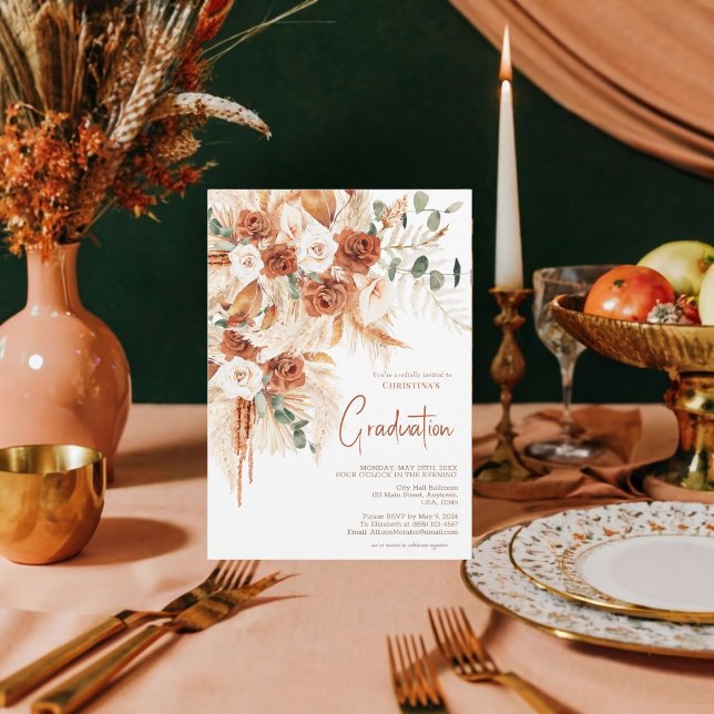 Convites Terracota Foto Boho Brilho Marcante Graduação (Get Bold and Bright with Boho Graduation Invitations!)