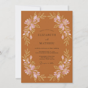 Convites Terracota Grinalda Floral Romance Casamento
