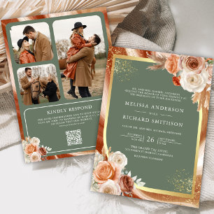 Convites Terracota Sabio Floral Verde Código QR Foto Casame