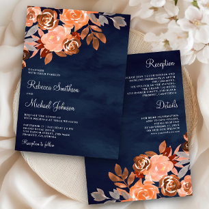 Convites Terracota Terrosa Floral Tudo em Um Casamento Azul